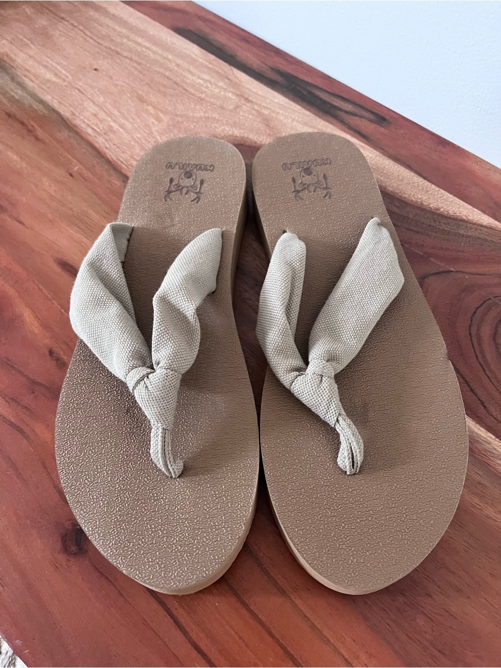 Kuailu Yoga Mat Flip Flops Tan Beige Fabric Strap Comfort Thong Sandal Womens 10